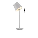 Licht-Erlebnisse LED Akku Tischlampe Metall Weiß IP54 Schlafzimmer Wohnzimmer Balkon H:37 cm 3000 K warmweiß 320 lm Touch dimmbare Nachttischleuchte blendarm NIVREK