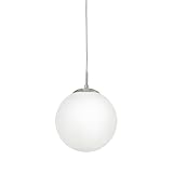 EGLO Hängelampe Rondo, 1 flammige Pendelleuchte, Hängeleuchte aus Metall in Silber und Glas in opal matt weiß, E27 Fassung, Ø 20 cm