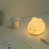 Jinlaili Kaninchen Nachttischlampe, Silikon Nachtlicht Kinder, Stilllicht, Baby Nachtlicht, Touch LED Lampe für Kinderzimmer Mädchen Junge, Dimmbar, Zeitschaltuhr, USB-Aufladung, 3000K Warmenlicht