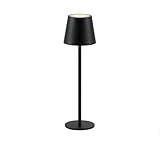 Licht-Erlebnisse LED Akku Tischlampe Metall Schwarz IP54 Wohnzimmer Terrasse Balkon 37 cm 2 W 3000 K dimmbar Touch wetterfeste Nachttischleuchte Schlafzimmer LUTHIS