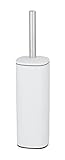 WENKO Stand WC-Garnitur Mod. Alassio, geschlossener Bürstenhalter inkl. WC-Bürste, auswechselbarer Bürstenkopf Ø 8,5 cm in Schwarz, aus lackiertem Stahl, 9,3 x 39,2 x 9,3 cm, Weiß matt