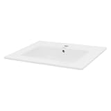 LuxeBath Waschbecken aus Keramik, Weiß, 610x465x175 mm, rechteckig, Einbauwaschbecken mit Hahnloch und Überlauf, Aufsatzwaschbecken Einbauwaschtisch Waschtisch Waschschale Waschplatz Handwaschbecken