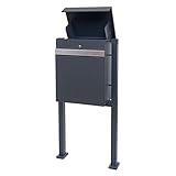 PROREGAL Paketkasten mit Standfuß HxBxT 120x59x36cm Paketbox Paketstation Standbriefkasten Metall verzinkt anthrazit-Edelstahl draußen groß XXL freistehend Schlüssel integrierte Rückholsperre