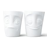 FIFTYEIGHT PRODUCTS / Tassen / Becher-Set Nr. 2, ohne Henkel „Vergnügt & Verdutzt“ (Porzellan, 2 x 350ml, Weiß, Made in Germany)