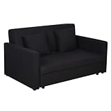 HOMCOM Schlafsofa 2-Sitzer Sofa mit Bettfunktion, Polstersofa mit Stauraum, Rückenkissen, Schlafcouch für Wohnzimmer, Polycotton, Holz, Kohlegrau, 152 x 101 x 81cm