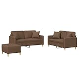 QJBSAVVA Bigsofa Mini Couch Ottomane Sofa Lounge Sofa - 3-TLG. Sofagarnitur mit Kissen Braun Stoff für Ausstellungshalle Wohnzimmer Ruheraum Schlafzimmer
