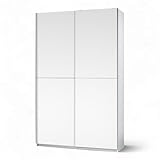 Stella Trading FAST Eleganter Kleiderschrank / Garderobenschrank mit viel Stauraum - Vielseitiger Schwebetürenschrank in weiß - 125 x 195 x 38 cm (B/H/T)