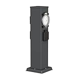 ledscom.de Garten Steckdosensäule Polly für außen, IP44, Timer/Zeitschaltuhr, 3-Fach, Edelstahl, anthrazit, eckig, 38 cm, Gartensteckdose, Außensteckdose, Steckdosensäule, Außen, Garten, Outdoor