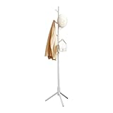 VASAGLE Garderobenständer, Kleiderständer aus Massivholz, Garderobe in Baumform, 8 Haken, 3 verstellbare Höhen, für Kleidung Hut Tasche, Wohnzimmer Schlafzimmer Büro, weiß RCR04WT