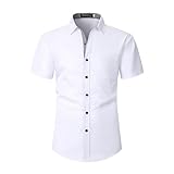 YAOBAOLE Herrenhemden Kurzarm Bügelfrei Business Hemd Pure Kurzarm Anzug Hemd Männer Hochzeit Slim Fit Weiß L