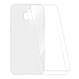 ESCAMOT Bedruckte Hülle + 2 Glas Schutzfolie Kompatibel mit Samsung Galaxy S7 Edge, Stoßfeste Weiche Cover und HD Klare Tempered Glass Folie (Weiß)
