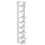 VASAGLE Schuhregal schmal, Standregal mit 9 Ebenen, platzsparend, für Eingangsbereich, Ecke, Schuhablage, mattweiß LBS210WB01