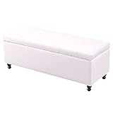 Weißer Leder-Ottomane mit Stauraum, mit getuftetem Holz, Fußstütze, Hocker, moderne Sitzbank, Couchtisch für Wohnzimmer und Schlafzimmer, 100 x 43 x 42 cm