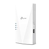 TP-Link RE600X WiFi 6 WLAN Verstärker Repeater AX1800(Dualband 1201MBit/s 5GHz + 574MBit/s 2,4GHz, MU-MIMO, Gigabit Port, maxiamle Abdeckung, kompatibel zu allen WLAN Routern)weiß (Generalüberholt)
