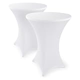 Blumtal Stehtisch Hussen Ø 60 – 65 cm 2er Set - Oeko-TEX zertifizierte Stretch Hussen Stehtische - waschmaschinenfester Überzug Bistrotisch - Stehtischhussen mit Fußverstärkung für Tisch rund Weiß
