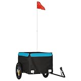 vidaXL Lastenanhänger, Anhänger für Fahrrad, Fahrradanhänger mit Deichsel Sicherheitsflagge, Transportanhänger, Schwarz Blau 30kg Eisen