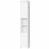 Casaria® Badezimmerschrank 30cm breit Hochschrank 6 Fächer verstellbar 2 Türen mit Magnetverschluss stehend Bad Regal Badmöbel schmal Holz Weiß