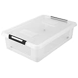 HRB 2er Set transparente Aufbewahrungsbox Rollbar Unterbettbox mit Deckel Clickverschluss - Ideal für Unterbett Aufbewahrungsbox Plastikbox mit 32 Liter Volumen