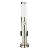 GLOBO LED Sockelleuchte mit Steckdose Wegeleuchte Außen mit Bewegungsmelder Gartenstehlampe LED Pollerleuchte Edelstahl, 1x 10w 806 2700-6400K, DxH 7,6x 60 cm