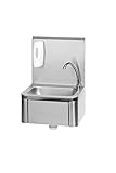 Saro Handwaschbecken – Inkl. Seifenspender & Siphon – Mit Kniebedienung – Edelstahl – Spritzschutz – B 400×T 340×H 595 mm – Modell Kevin