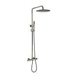 Thermostat-Duschmischer-Set, Multifunktions-Badezimmerarmatur mit freiliegender Duschsäule zur Wandmontage und Umsteller-Regenkopf, Duschsystem-Set aus massivem Messing mit Duschkopf und Duschschlauch
