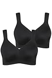 Ulla Popken Damen große Größen Übergrößen Plus Size Mikrofaser-BH, 2-er Pack, ohne Bügel, vorgeformte Cups schwarz 115C 793032130-115C