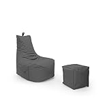 Nadimaideal Gamer Sitzsack Komfort XL - XXL für Kinder, Teenager & Erwachsene | Indoor & Outdoor | Sitzsack Gaming | Füllung EPS Perlen (Anthrait, Sitzsack XXL mit Hocker)