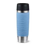 Emsa Travel Mug 500 ml Wave Thermobecher, neuer Komfort-Schraubverschluss, Kaffeebecher to go Edelstahl, 6h heiß und 12h kalt, 100% dicht, spülmaschinenfest, 360°-Trinköffnung, pastellblau, N20226