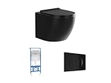 Vente-unique-Sparset - Wand-WC mit Trägergestell & Betätigungsplatte - Schwarz matt - JAVOINE