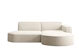 Kaiser Möbel, Ecksofa, Sofa Modena Studio Parma, Modern Design Couch, Polsterecke, Freistehend Sofa Wohnzimmer -Stoff Dicker Cord Poso Ecru Rechts
