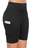 COTOP Laufhose Kurz Damen, Tights Sporthose Kurze mit Tasche, High Waist Leggings Shorts Sommer, Blickdicht Elastisch Yogahosen für Gym/Fitness/Jogging/Radfahren/Biker(Schwarz, L)