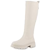 VAN HILL Damen Plateaustiefel Blockabsatz Plateau Vorne Trendy Schuhe 840614 213379 Beige 39