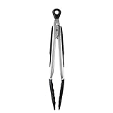 OXO Good Grips Zange – hitzebeständige Grillzange aus Edelstahl mit Silikonspitzen – 23 cm für Antihaftbeschichtungen, Schwarz/Gebürsteter Stahl
