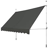 FANTASK Klemmmarkise 300 cm breit mit Handkurbel, Höhenverstellbar Balkonmarkise ohne Bohren, UV-beständig, wasserabweisend, Sonnenmarkise (Grau)