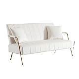 ZHCHAO Comfy Beige Velvet Couch ohne Iron Legs für kompakten Raum, Wohnzimmer Sofa