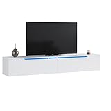 SONNI TV-Schrank, Fernsehtisch, TV-Regal, Lowboard Hochglanz, Hängend mit LED-Beleuchtung, 12 Farben können eingestellt Werden, 2 Schränken für Wohnzimmer und Schlafzimmer 180x35x30cm Weiß GTV009W-180