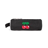PACHA Schulmäppchen für Bleistifte, Farben, Filzstifte, Unisex-Stoffetui mit Reißverschluss, Original-Kirsch-Design, ideal für Make-up (Schwarz), Schwarz , schulmäppchen