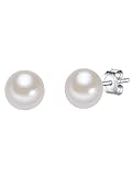 Valero Pearls Damen-Ohrstecker Hochwertige Süßwasser-Zuchtperlen ca. 7 mm Button weiß 925 Sterling Silber - Perlenohrstecker mit echten Perlen