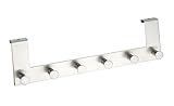 WENKO Türgarderobe Mod. Celano, Handtuchhalter für die Tür in Bad und Küche, Garderobe mit 6 Haken, rostfreier Edelstahl, 39 x 11 x 5,5 cm, Silber matt
