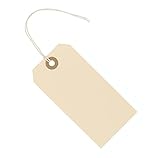 Anhänger Etiketten 12 x 6 cm, 100 Stück, Preisetiketten mit Faden, Hängeetiketten konfektioniert, Anhängeschilder, Kartonetiketten, Pappanhänger