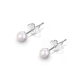 Gold Gala Perlen Ohrringe Damen 925 Sterling Silber Nickelfrei (4 mm)