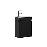 Kometmöbel Gäste-WC Waschtisch Set 40 cm Badmöbel Vormontiert Klein Waschbecken mit Unterschrank (Schwarz)