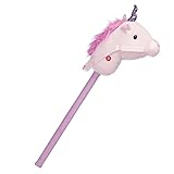 Relaxdays 10023852 Steckenpferd Einhorn, mit Sound, aus Holz & Plüsch, niedliches Stockpferd, Wiehern & Hufgetrappel, 74 cm, rosa