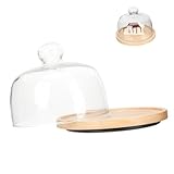 PartyKindom Holz Dessertplatte mit Klarem Glasdom Langlebiges Multifunktionales Kuchen Tablett Kreative Runde Kuchenplatte für Hochzeit Party Wohnzimmer Kleines Transparentes Design aus