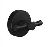 tesa MOON BLACK Bademantelhaken, matt schwarz - für Bäder im Industrial Style und moderne Badezimmer - bohrfrei, inkl. Klebelösung - 65 mm x 50 mm x 53 mm