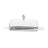 DIYEAH Edelstahl Butterbehälter mit Transparenter Abdeckung Serviertablett und Käseplatte Rostfrei Leicht zu Reinigen Praktische Aufbewahrung für Butter und Desserts Küchen Hotelgebrauch