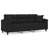 Willood 3-Sitzer-Sofa mit Kissen Liegesofa für Wohnzimmer, Polstersofa Sessel Relaxsofa Loungesofa Relaxcouch Schwarz 180 cm Mikrofasergewebe