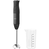 AEG HB4-1-4GG Stabmixer / 2 Edelstahl-Klingen/inkl. Smoothie-Becher/BPA-frei / 2 Geschwindigkeitsstufen/Turbo-Funktion/spülmaschinenfest/gebürstetes Edelstahl/grau, Schwarz