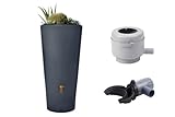 YOURSOL 2in1 Regenspeicher Vaso 220 L mit Füllautomat & Regensammler Rapido, Regenwassertonne Regenbehälter Regentonne Regentank Wassertonne, Regenwasserbehälter inkl Pflanzschale, Graphite Grey, Grau