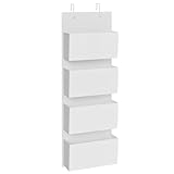 SONGMICS Hängeorganizer mit 4 Taschen, Kleiderschrank-Organizer, Hängeaufbewahrung, Tür-Organizer, Hängeregal Stoff, Schlafzimmer Wohnzimmer, 12 x 33,5 x 100 cm, wolkenweiß RDH004W01